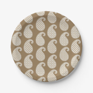 Paisley-Muster, Taupe und Weiß Pappteller