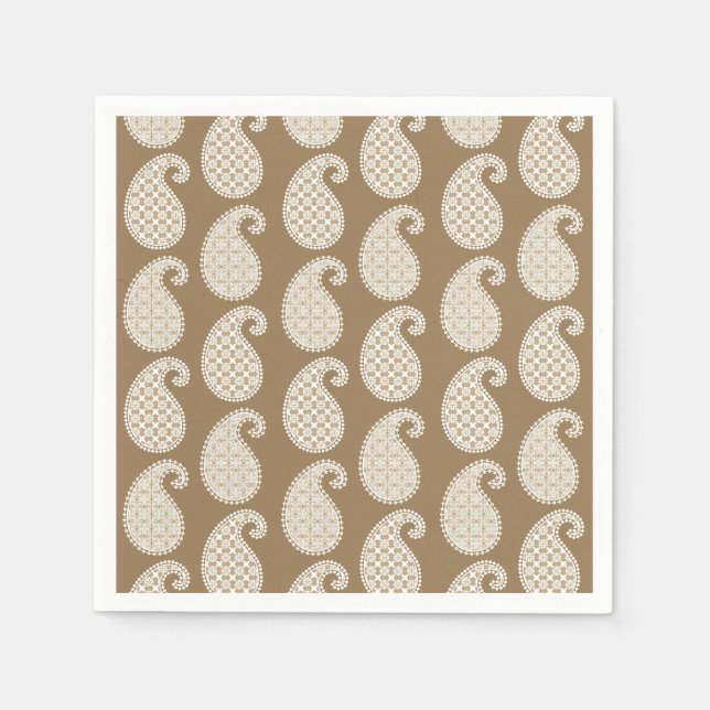 Paisley-Muster, Taupe und Weiß Serviette (Vorderseite)