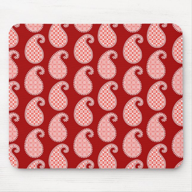 Paisley-Muster, tiefrot und weiß Mousepad (Vorne)