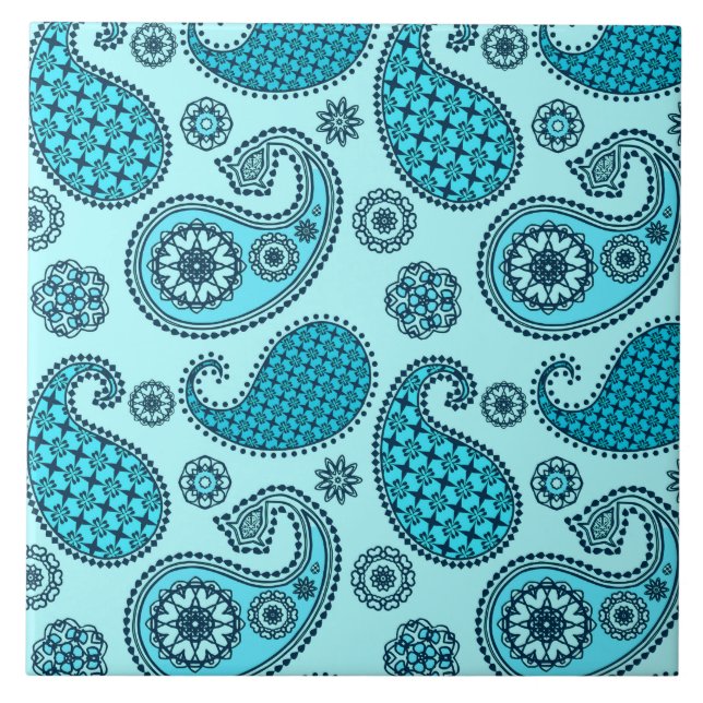 Paisley-Muster, Türkis, Aqua und Marine Fliese (Vorderseite)