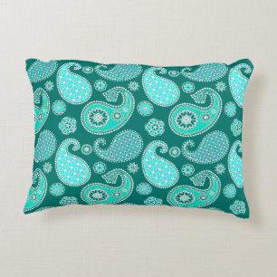 Paisley-Muster, Türkis, Aqua und Weiß Dekokissen