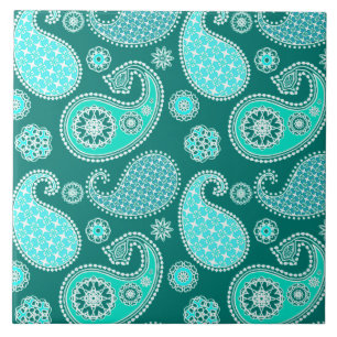 Paisley-Muster, Türkis, Aqua und Weiß Fliese