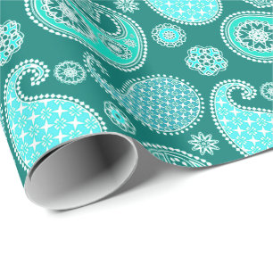 Paisley-Muster, Türkis, Aqua und Weiß Geschenkpapier