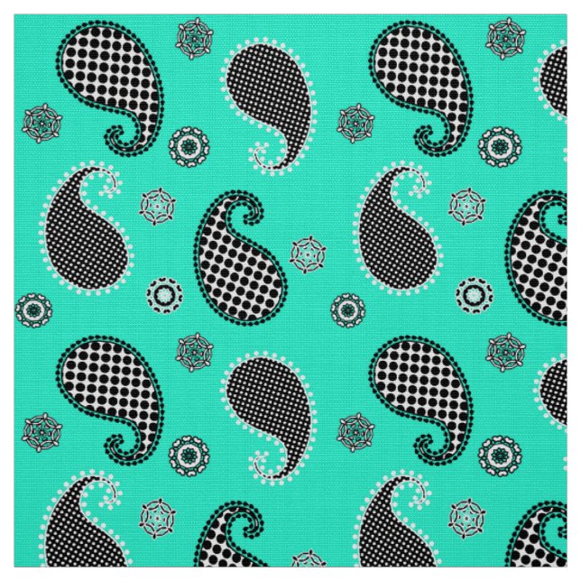 Paisley-Muster, türkis, schwarz und weiß Stoff (Muster)