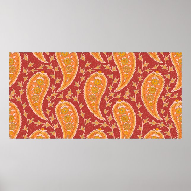 Paisley-Muster. Türkische Gurke. Maronorange Poster (Vorne)