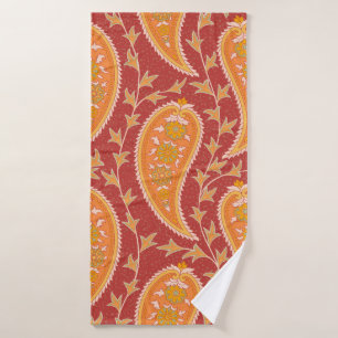 Paisley-Muster. Türkische Gurke. Maroon-orange Badehandtuch