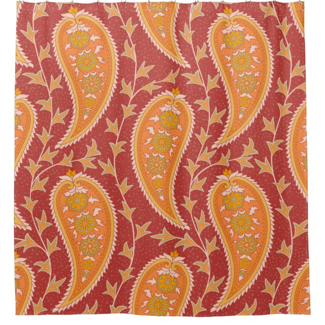 Paisley-Muster. Türkische Gurke. Maroon-orange Duschvorhang (Vorderseite)