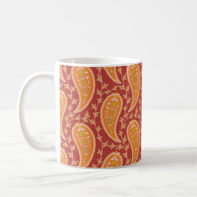 Paisley-Muster. Türkische Gurke. Maroon-orange Kaffeetasse (Links)