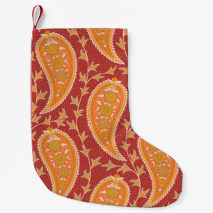 Paisley-Muster. Türkische Gurke. Maroon-orange Kleiner Weihnachtsstrumpf