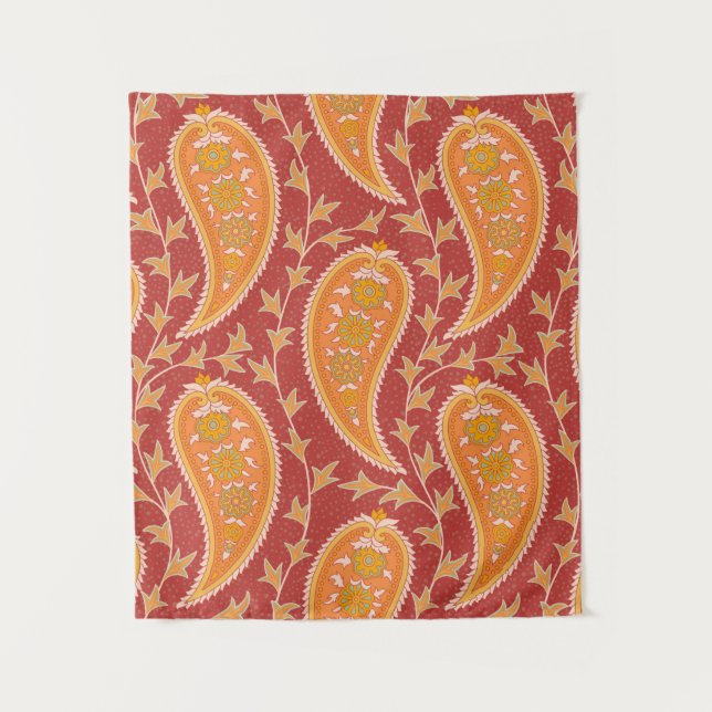 Paisley-Muster. Türkische Gurke. Maroon-orange Wandteppich (Vorderseite)