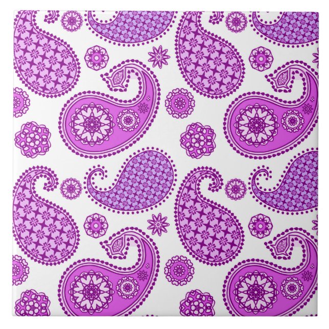 Paisley-Muster, violett, lila und weiß Fliese (Vorderseite)