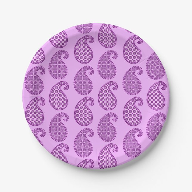 Paisley-Muster, violett und orchid Pappteller (Vorderseite)