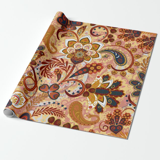 Paisley nahtlos mit Blume im indianischen Stamm Geschenkpapier (Ungerollt)