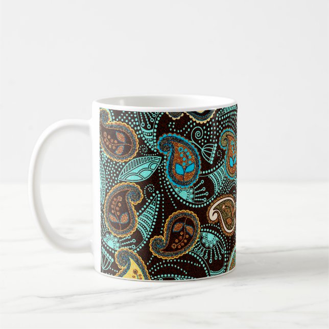 Paisley nahtlose Muster, Jeans Textur-Effekt  Kaffeetasse (Links)