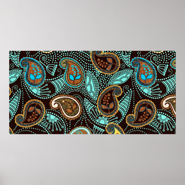 Paisley nahtlose Muster, Jeans Textur-Effekt Poster (Vorne)