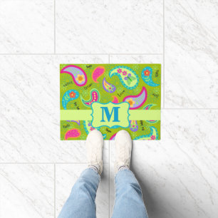 Paisley Olive Green Monogram Modern Whimsy Fußmatte