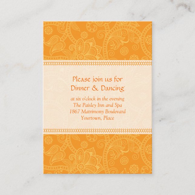 Paisley Orange Impression Wedding Reception Card Begleitkarte (Vorderseite)