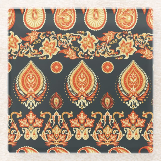 Paisley Oriental Ethnic Stoff Glasuntersetzer (Vorderseite)