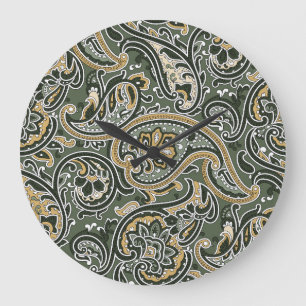 Paisley Oriental Ethnisch, Nahtlos Vintage. Große Wanduhr