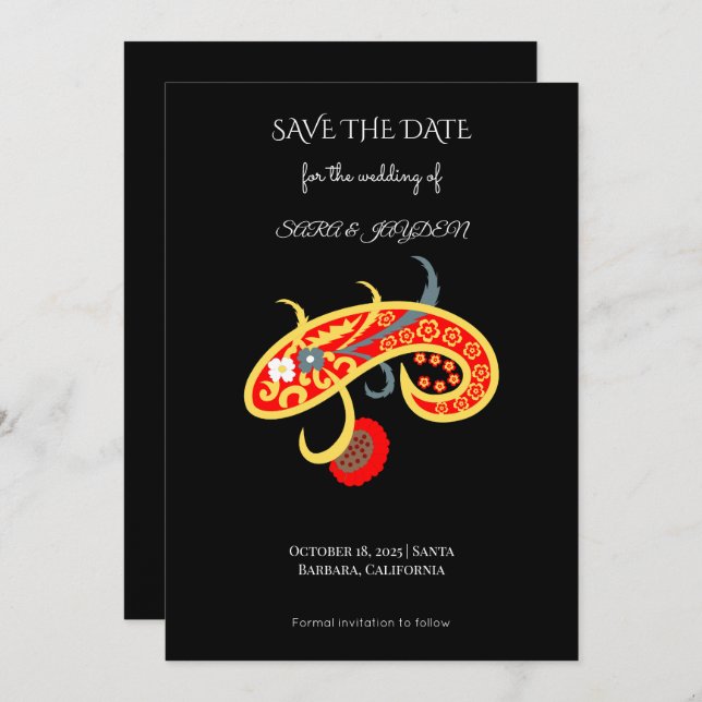 Paisley Pattern | Abstract Floral | Boho Art Save The Date (Vorne/Hinten)