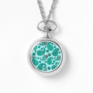 Paisley Pattern, Aqua und Türkis Armbanduhr