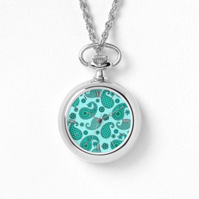 Paisley Pattern, Aqua und Türkis Armbanduhr (Vorderseite)