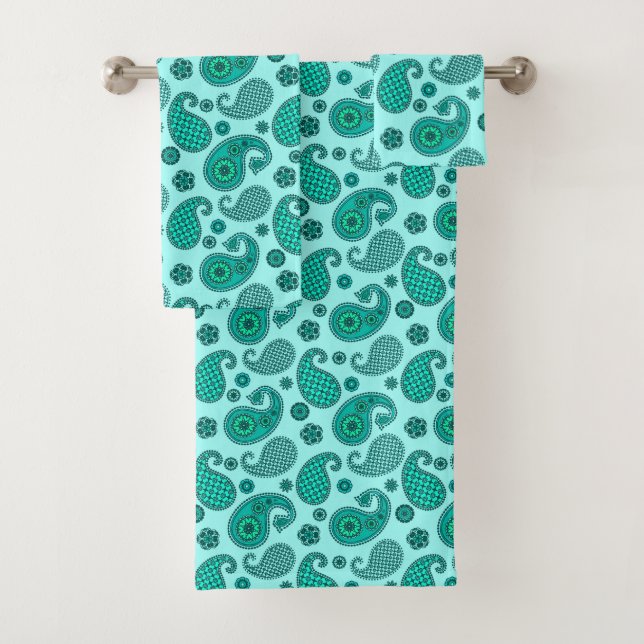 Paisley Pattern, Aqua und Türkis Badhandtuch Set (Insitu)