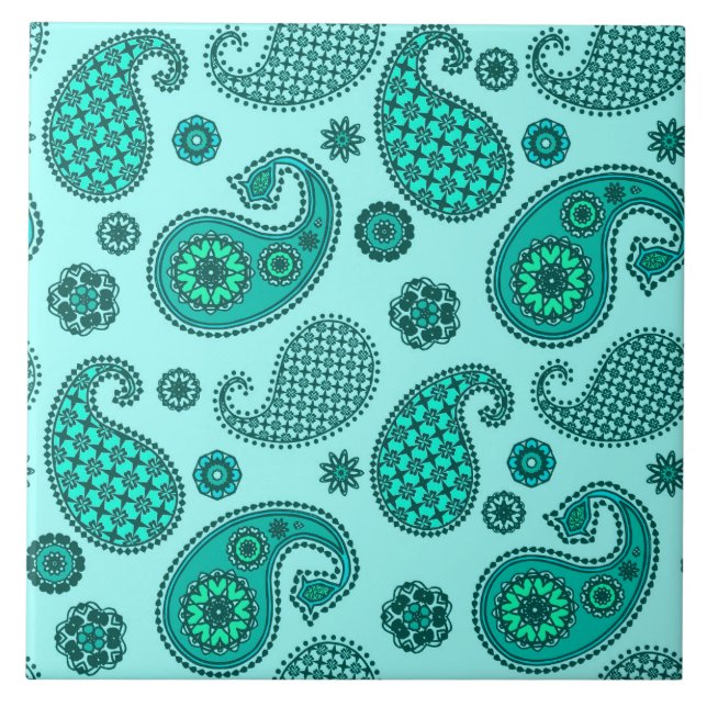 Paisley Pattern, Aqua und Türkis Fliese (Vorderseite)