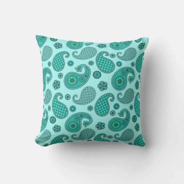 Paisley Pattern, Aqua und Türkis Kissen (Vorderseite)