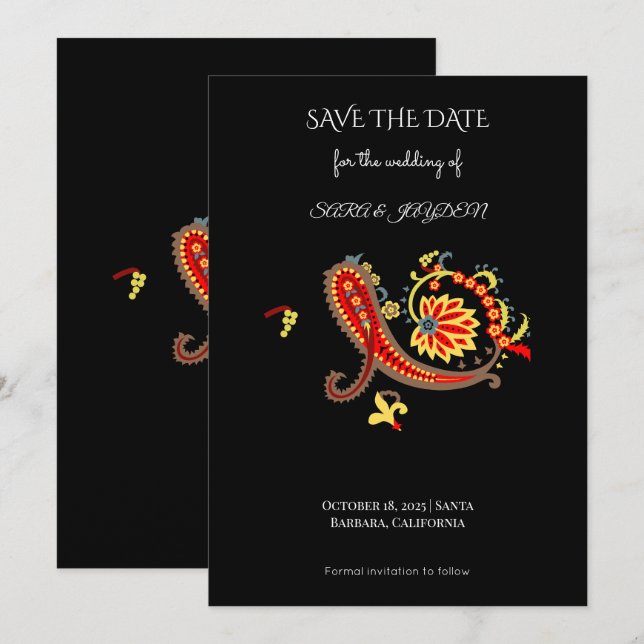 Paisley Pattern Art – Folk Floral Ornament Print Save The Date (Vorne/Hinten)