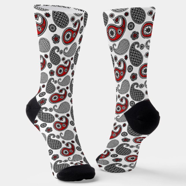 Paisley Pattern, Black, White and Red Socken (Gewinkelt)