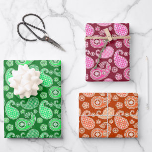 Paisley Pattern, Emerald, Burgund & Orange  Geschenkpapier Set