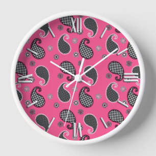 Paisley pattern, fuchsia pink, black and white uhr