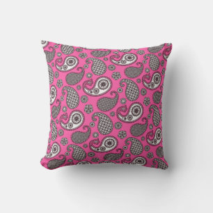 Paisley Pattern, grau auf Fuchsia Pink Throw Kisse Kissen