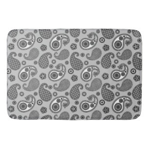 Paisley Pattern, grau, schwarz und weiß Badematte