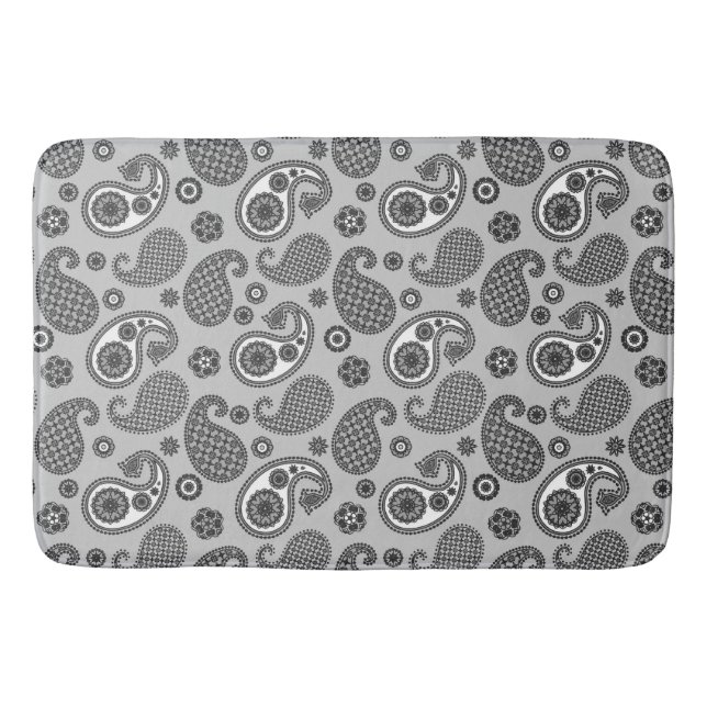 Paisley Pattern, grau, schwarz und weiß Badematte (Vorderseite)