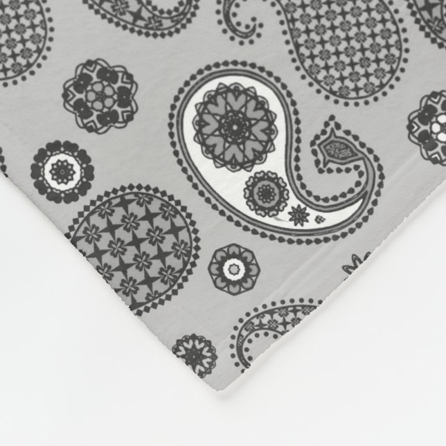 Paisley Pattern, Grau, Schwarz und Weiß Fleece Bl (Ecke)
