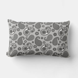 Paisley Pattern, grau, schwarz und weiß Lendenkissen