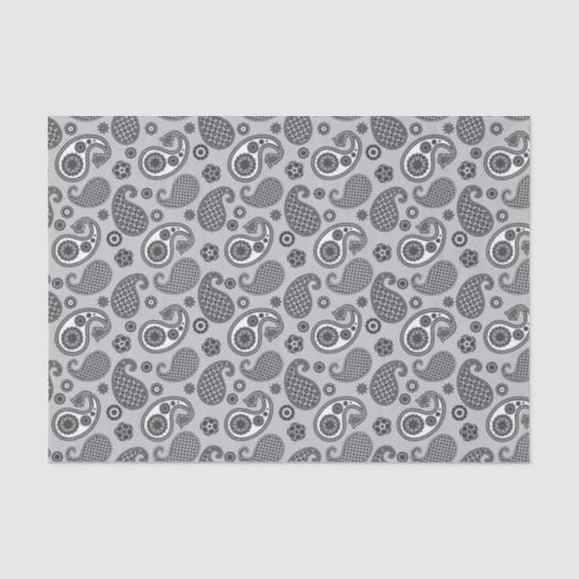 Paisley Pattern, grau, schwarz und weiß Seidenpapier (Vorderseite)
