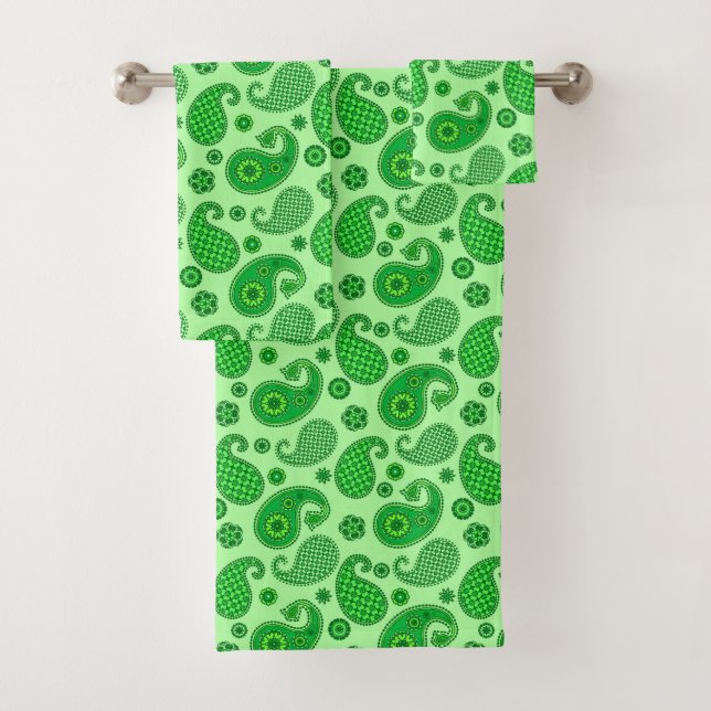 Paisley Pattern, Limon und Emerald Green Badhandtuch Set (Insitu)