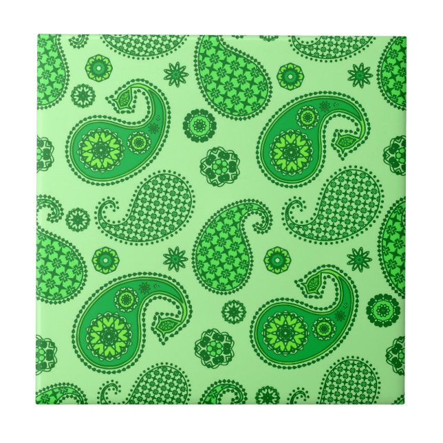 Paisley Pattern, Limon und Emerald Green Fliese (Vorderseite)