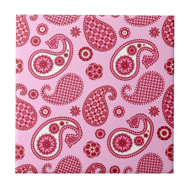 Paisley Pattern, Peppermint Pink und Weiß Fliese (Vorderseite)