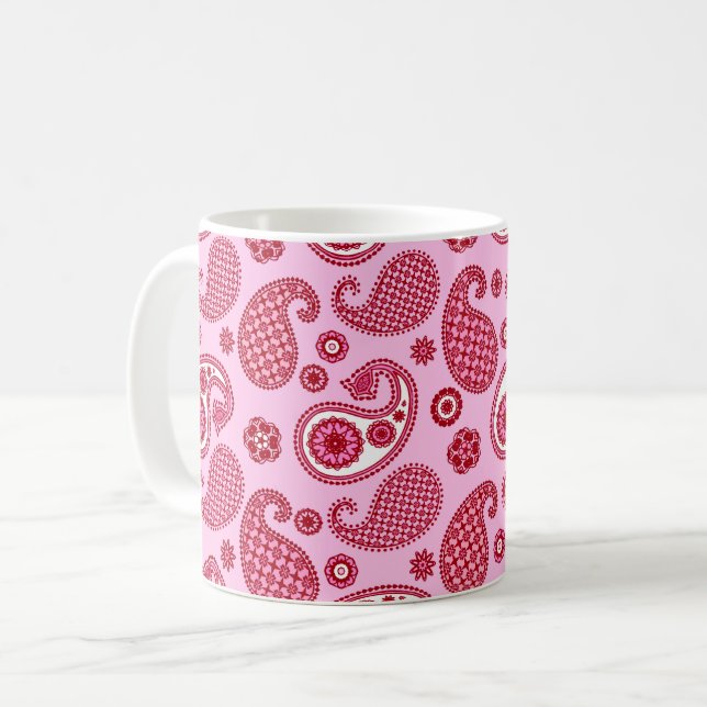Paisley Pattern, Peppermint Pink und Weiß Kaffeetasse (Vorderseite Links)