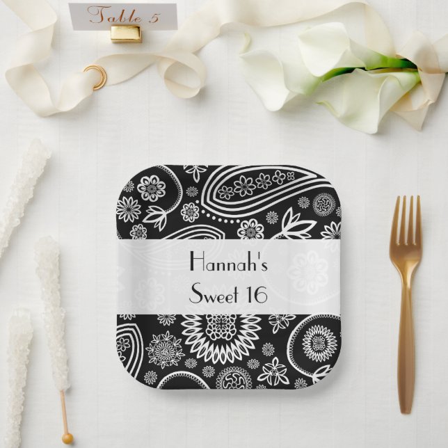 Paisley Pattern, Perserpaisley, Boteh, Sweet 16 Pappteller (Hochzeit)