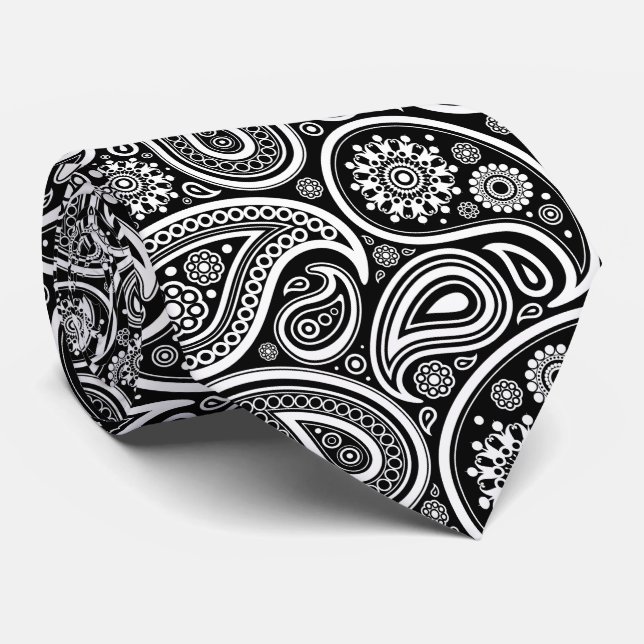 Paisley Pattern, Persisch Paisley, Schwarz und Wei Krawatte (Gerollt)