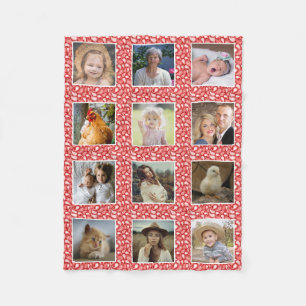 Paisley Pattern Red Custom 12 Familie Foto Collage Fleecedecke