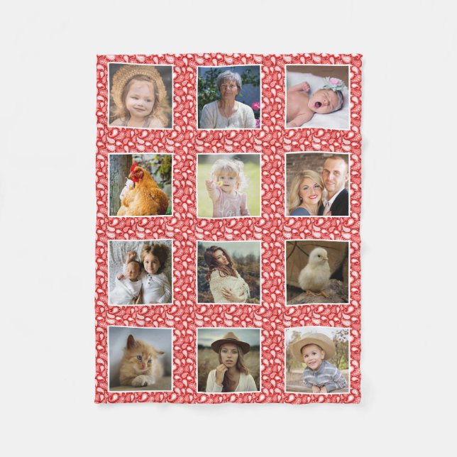 Paisley Pattern Red Custom 12 Familie Foto Collage Fleecedecke (Vorderseite)