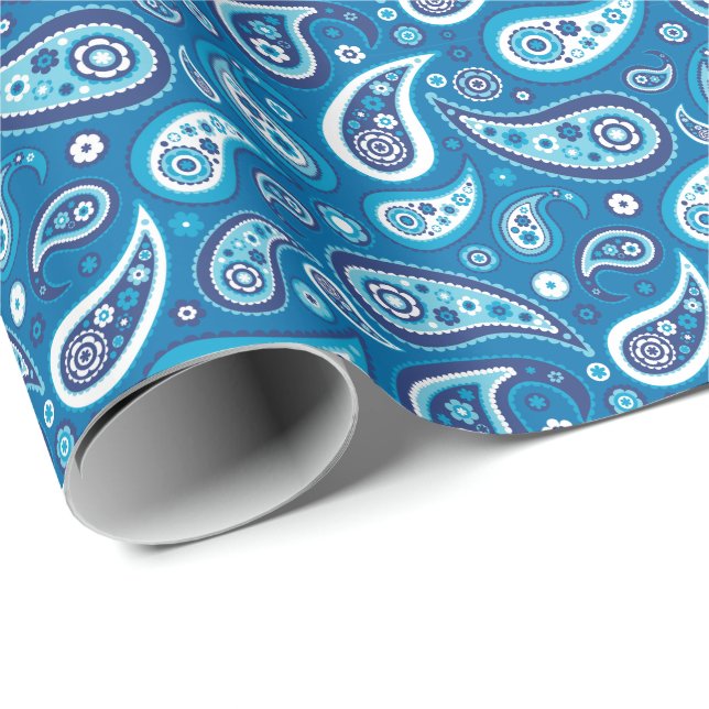 Paisley Pattern Retro Sapphire Blue Geschenkpapier (Rolleneckpunkt)