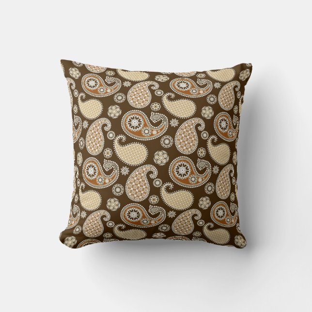 Paisley Pattern, Schokolade Brown und Tan Kissen (Vorderseite)