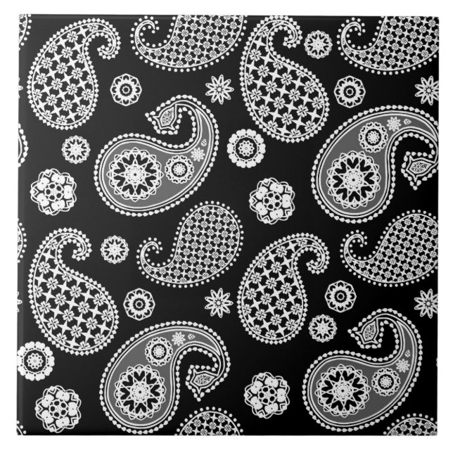 Paisley Pattern, Schwarz und Weiß Fliese (Vorderseite)